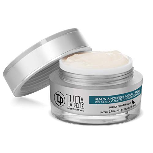  Tutta La Pelle Glycolic Acid Cream 20% AHA Facial Cream, Vitamin Complex  Acne Cream, q10 Anti Aging wrinkle cream, KP - Keratosis pilaris / Fine Line Cream - Day and Night Cream - Oil Free - Re