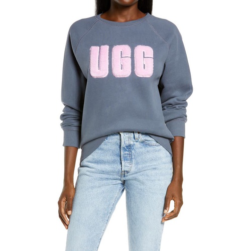 어그 UGG Collection Madeline Fuzzy Logo Sweatshirt_CYCLONE / LAVENDER BREEZE