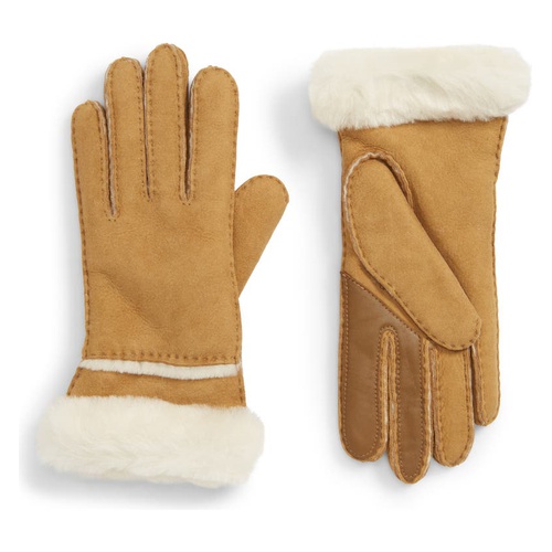 어그 UGG Seamed Touchscreen Compatible Genuine Shearling Lined Gloves_CHESTNUT