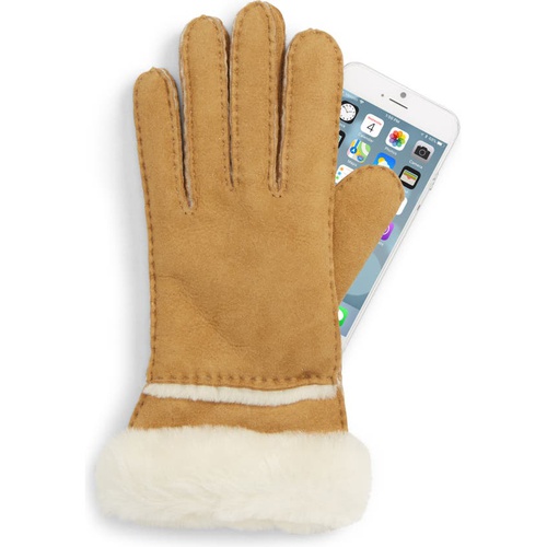 어그 UGG Seamed Touchscreen Compatible Genuine Shearling Lined Gloves_CHESTNUT