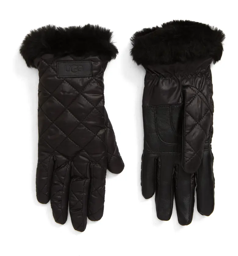 어그 UGG All Weather Touchscreen Compatible Quilted Gloves with Genuine Shearilng Trim_BLACK