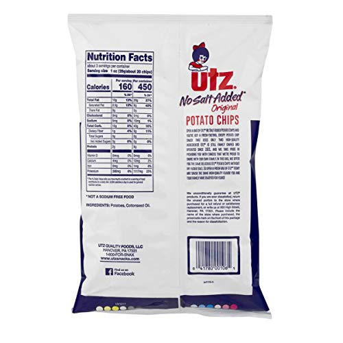  UTZ Potato Chips, No Salt Added, 2.875 Oz Bags (Pack of 4)