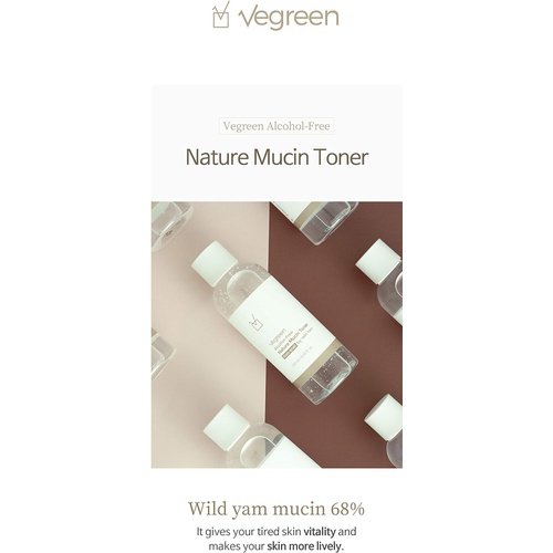  VEGREEN Alcohol-Free Nature Mucin Toner 250ml phytomucin Soothing Daily Facial Toner Essential Oil-Free