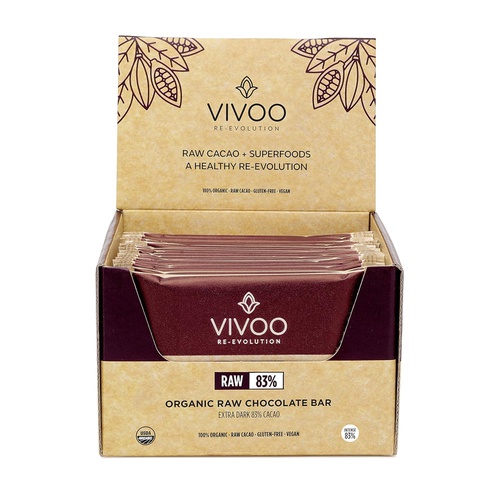  VIVOO Organic Raw Chocolate Bars | Extra Dark 83% Cacao | With Coconut Blossom Sugar | Dairy-Free, Soy-Free, Gluten-Free | Non-GMO, Vegan, Kosher | Nutrient-rich & Fibre | Box of 2
