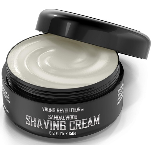  Viking Revolution Luxury Shaving Cream for Men- Sandalwood Scent - Soft, Smooth & Silky Shaving Soap - Rich Lather for the Smoothest Shave - 5.3oz