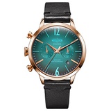 Welder Moody Black Leather Dual Time Rose Gold-Tone Watch with Date 38mm