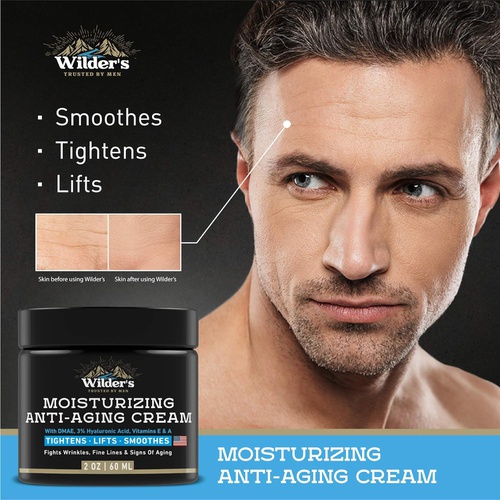  WILDER'S TRUSTED BY MEN Mens Face Cream Moisturizer - Anti Aging Facial Skin Care - Made in USA - Collagen, Retinol, Hyaluronic Acid - Day & Night - Anti Wrinkle Lotion 2 oz