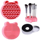 WSH Silicone makeup brush cleaning pad, 2 in 1 brush cleaning pad, brush cleaning pad with brush drying rack, brush washing pad, portable washing tool with sponge dry makeup removal (p