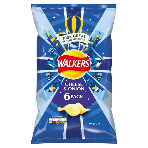  Walkers Crisps - Cheese & Onion (6x25g)