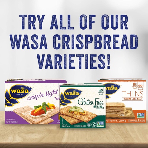  Wasa Swedish Crispbread Variety 4 Pack, Sourdough (Pack Of 2) & Whole Grain (Pack Of 2), All-Natural Crackers, Fat Free, No Saturated Fat, 0g of Trans Fat, No Cholesterol, Kosher C