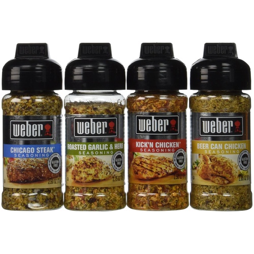  Weber Seasoning Variety 4 Flavor Pack 2.5-2.75 Ounce (Chicago Steak, Roasted Garlic and Herb, Kickn Chicken, Beer Can Chicken)