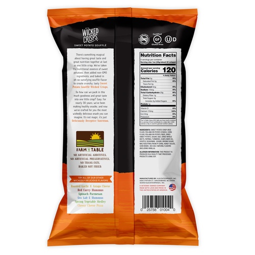  Baked Veggie Chips , Wicked Crisps - Sweet Potato Souffle, Healthy Snack, Gluten-free, Low-fat, Non-GMO, Kosher, Crunchy Gourmet Crisps with Honey and Vanilla Flavors, No Additives