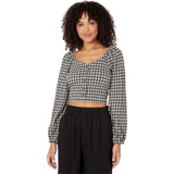 Madewell Gingham Puff Sleeve Button Front Crop Top