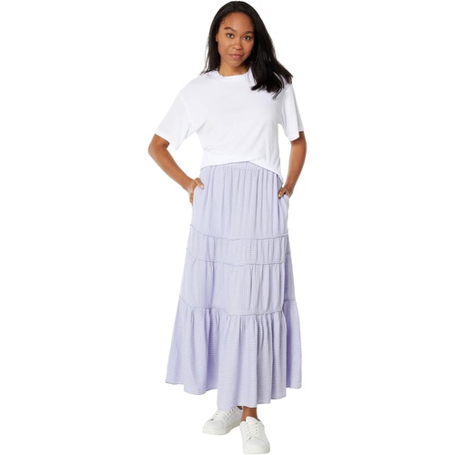 메이드웰 Madewell Linen-Blend Pull-On Tiered Maxi Skirt in Stripe-Play