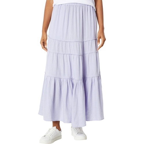 메이드웰 Madewell Linen-Blend Pull-On Tiered Maxi Skirt in Stripe-Play