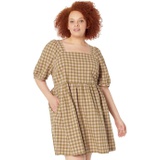 Madewell Plus Square-Neck Puff-Sleeve Dress in Gingham Seersucker