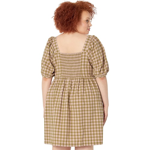 메이드웰 Madewell Plus Square-Neck Puff-Sleeve Dress in Gingham Seersucker
