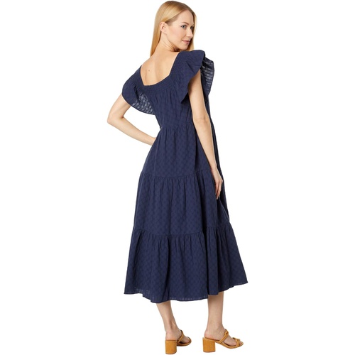 메이드웰 Madewell Ruffle-Sleeve Tiered Midi Dress in Textured Check