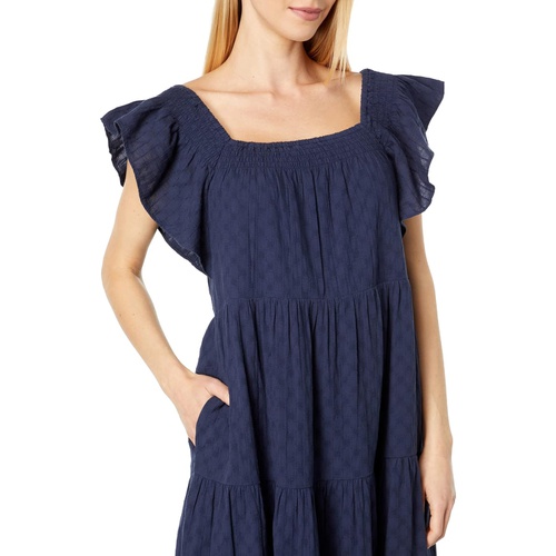 메이드웰 Madewell Ruffle-Sleeve Tiered Midi Dress in Textured Check