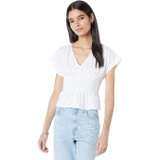 Madewell V-Neck Smocked-Waist Top in Square Jacquard