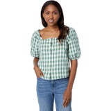 Madewell Linen-Cotton Square-Neck Button-Front Top in Gingham Check
