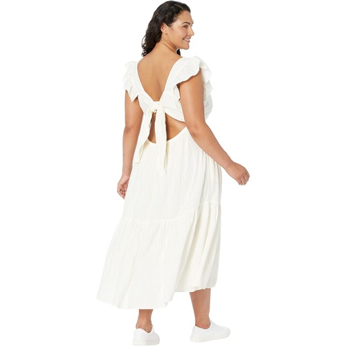 메이드웰 Madewell Plus Ruffle-Strap Tiered Midi Dress in Textural Stripe