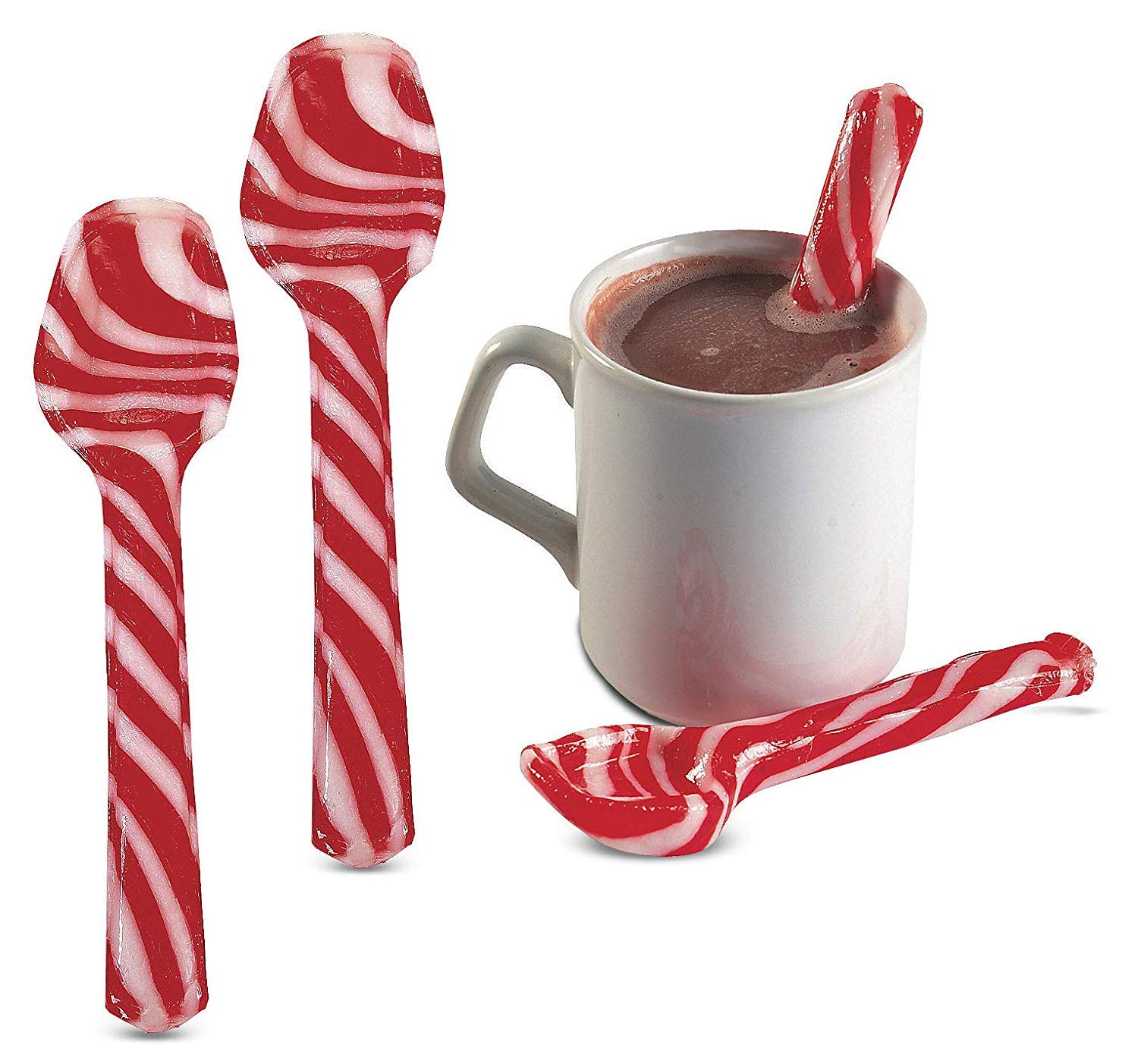  4Es Novelty 24 Peppermint Candy Cane Spoons Individually Wrapped - And 2 Mini Bags Marshmallows