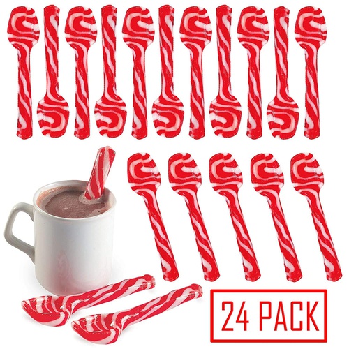  4Es Novelty 24 Peppermint Candy Cane Spoons Individually Wrapped - And 2 Mini Bags Marshmallows