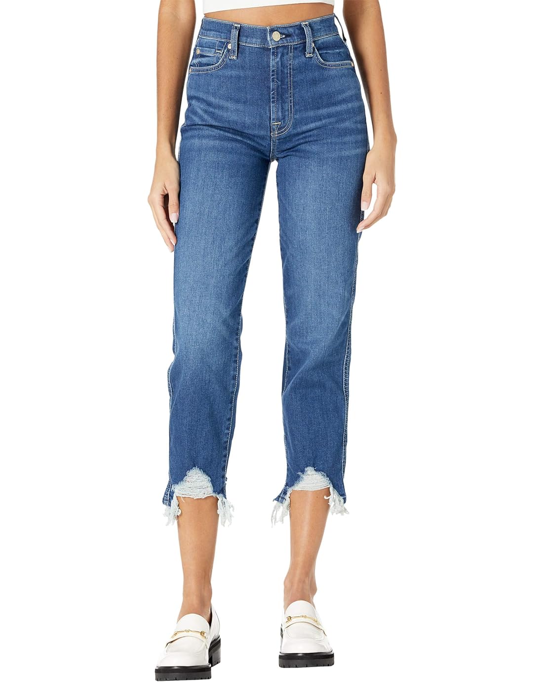 7 For All Mankind High-Waist Cropped Straight in Venus Blue Long Side Hem