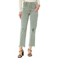 7 For All Mankind High-Waisted Crop Straight Exposed Buttons in Mineral Olive