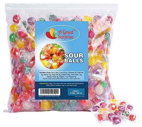  A Great Surprise Hard Candy  Sour Hard Candy  Washburn Sour Balls - Sour Balls Hard Candy  Bulk Candy  4 Pounds