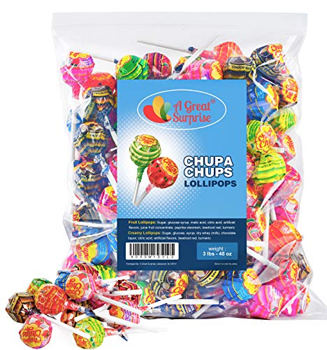 A Great Surprise Chupa Chups Lollipops, Assorted Flavors, 3 LB Bulk Candy, 48 oz