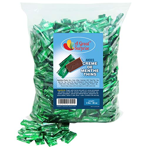 A Great Surprise Andes Mints - Andes Creme De Menthe Thins - Green Candy - 3 LB Bulk Candy
