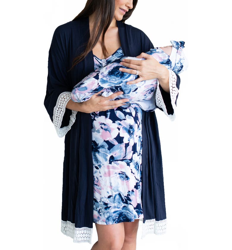 Angel Maternity Nursing Dress, Robe & Blanket Set_BLUE/ PINK