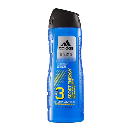 아디다스 Adidas Sport Energy 3-in-1 Body Wash, Face Wash, and Shampoo in One with Lime Extract, 16 Fl Oz