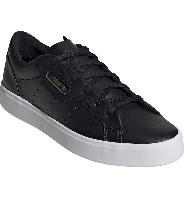 adidas Sleek Leather Sneaker_CORE BLACK/ GOLD/ WHITE