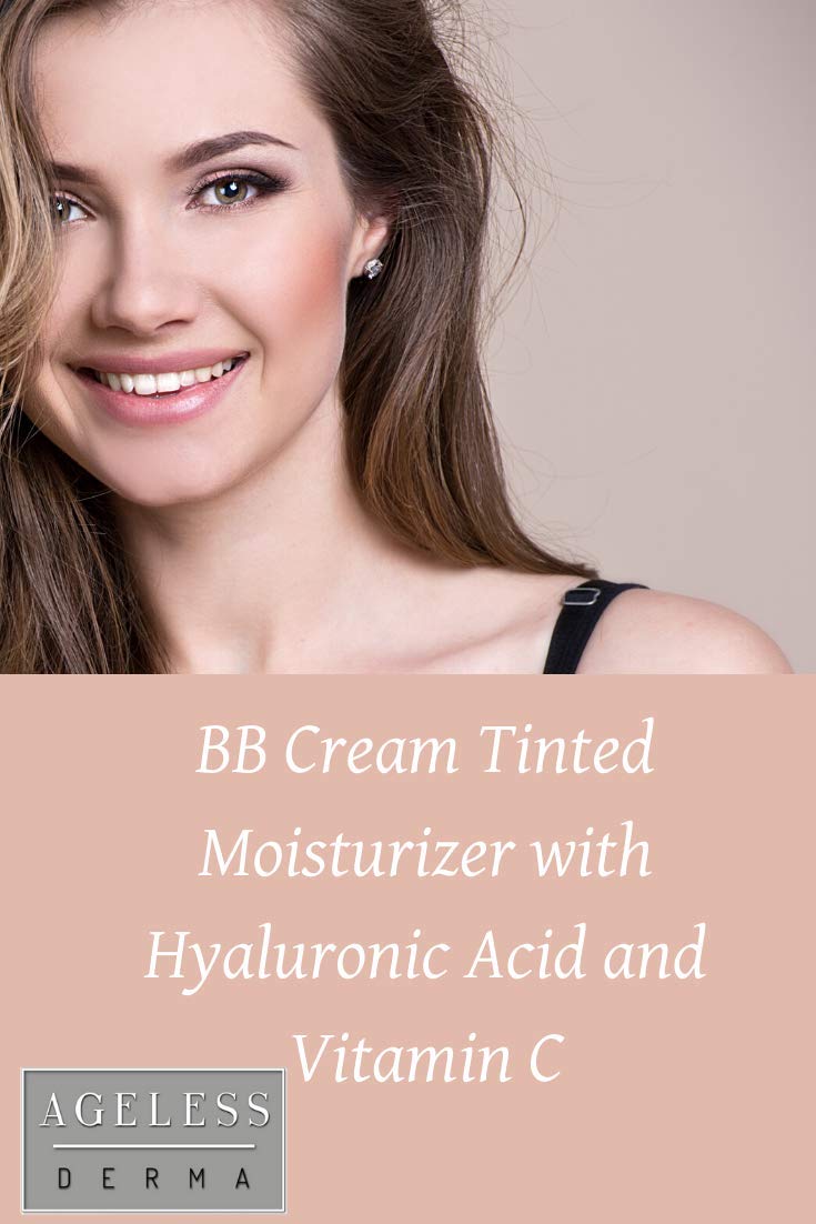  Ageless Derma BB Cream Face Tinted Moisturizer Foundation with Hyaluronic Acid and Vitamin C. Made in USA