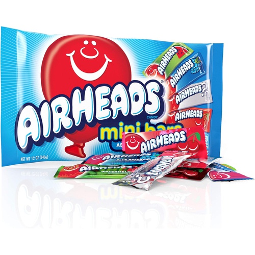  Airheads Candy Variety Bag, Individually Wrapped Assorted Fruit Mini Bars, Party, Non Melting, 12 Ounces