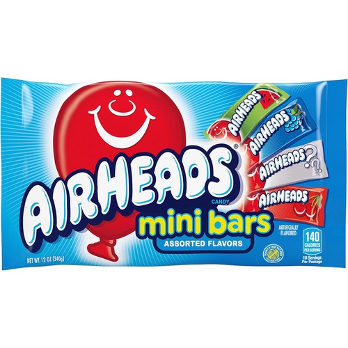  Airheads Candy Variety Bag, Individually Wrapped Assorted Fruit Mini Bars, Party, Non Melting, 12 Ounces