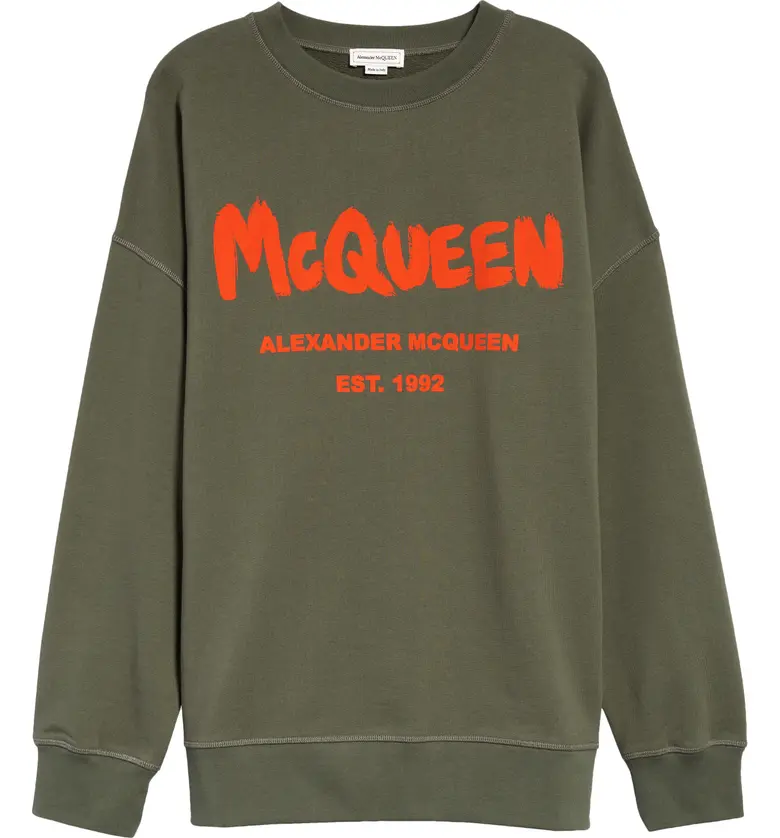 Alexander McQueen Womens Graffiti Logo Sweatshirt_KHAKI / ORANGE