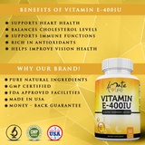 Vitamin E 400 iu Capsules for Skin, Hair and Heart Support D-Alpha Tocopheryl Acetate Supplement for Immune Support 50 Liquid Capsule by Amate Life Made in USA