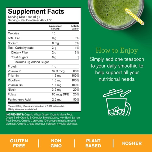  Amazing Grass Super Greens Booster: Greens Powder Smoothie Mix with Spirulina, Moringa, Wheat Grass & Kale Smoothie Booster, Chlorophyll Providing Greens, 30 Servings
