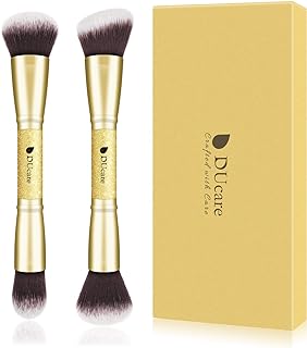 Anrod DUcare 2pcs Duo End Makeup Brushes, Foundation Powder Buffer & Contour Synthetic Hair Face Cosmetic Tool Set