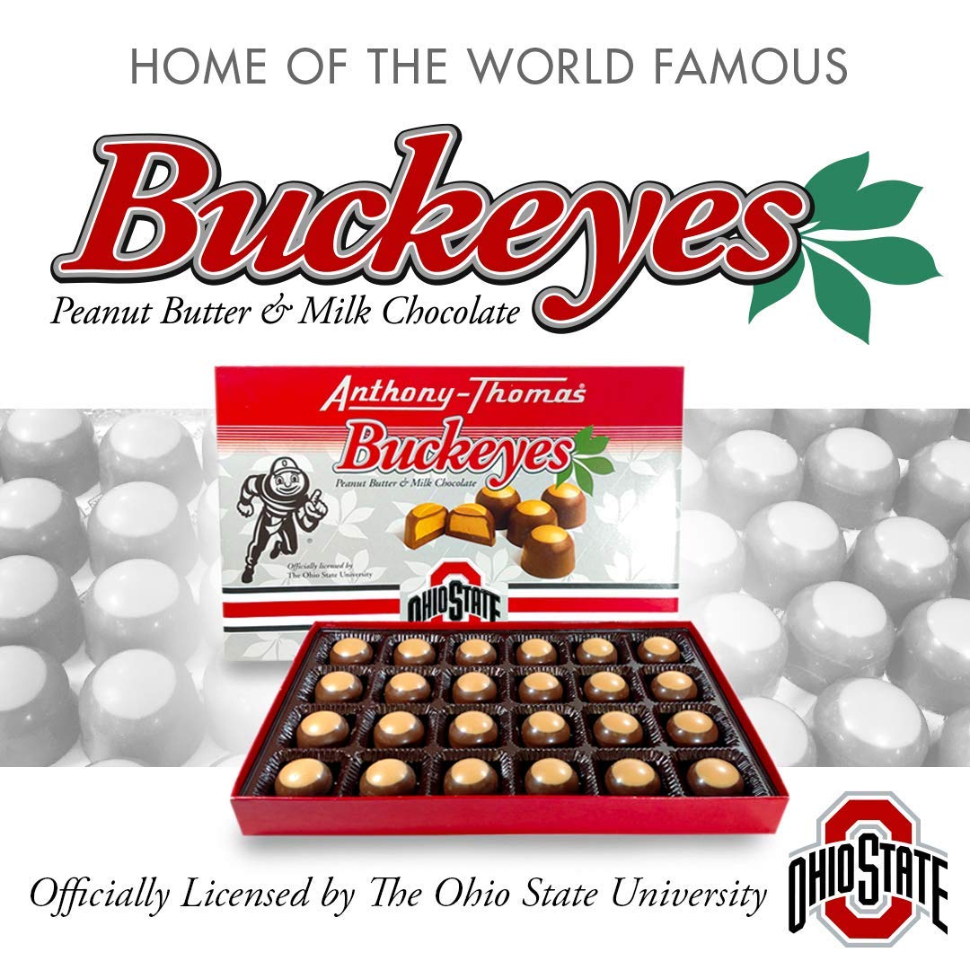  Anthony Thomas, Award Winning Peanut Butter & Milk Chocolate Buckeyes in Ohio State Buckeyes Box, Deliciously Delightful Snacks (12 Count, Milk Chocolate Buckeyes)