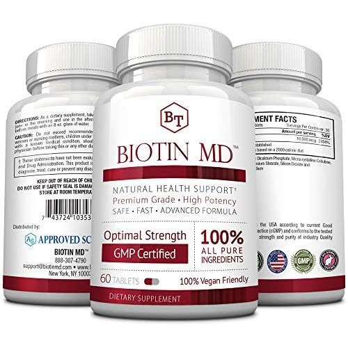  Approved Science Biotin MD  Extra Strength Pure Biotin 10,000mcg for Improved Hair, Skin and Nail Health; 60 Vegan Tablets; Made in USA