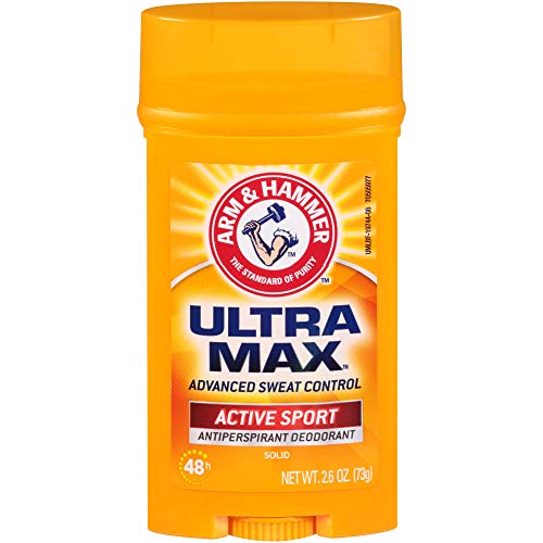 ARM & HAMMER Ultra MAX Deodorant- Active Sport- Solid Stick - 2.6oz- Made with Natural Deodorizers (Pack of 6)