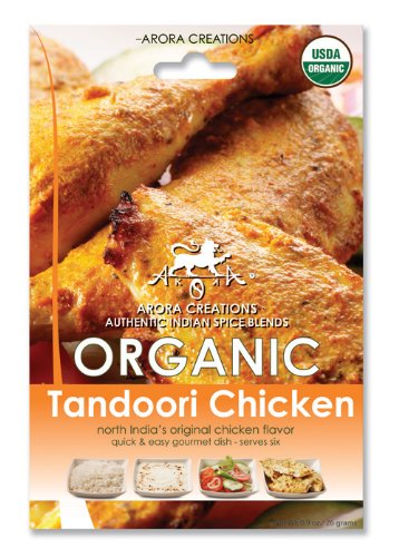 Arora Creations USDA-Organic TANDOORI CHICKEN Indian Spice Blend 0.9oz (6 Pack) (7 Flavors Available) (Curry / Seasoning / Herb / Mix)