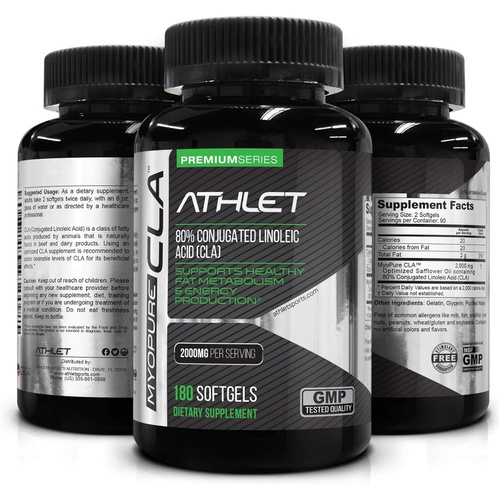  Athlet Myo-Pure CLA 2000 mg 180 Softgels - (Clearance Item Expiring 04-2023) Conjugated Linoleic Acid Safflower Oil - Supports Weight Loss Lean Muscle Energy Endurance