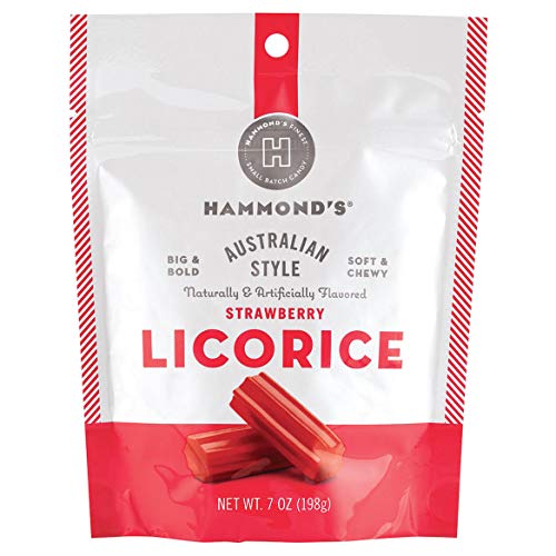 Australian Style Strawberry Licorice Hammonds Australian Style Licorice Strawberry soft & Chewy Gourmet Original Style Red Licorice Candy (7oz Bag) (Strawberry Licorice)
