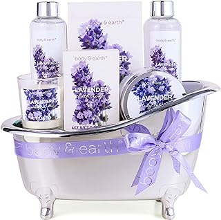 Spa Gifts for Women,Body & Earth Lavender Scented , Gifts Set for Women ,7 Pcs Spa Gift with Shower Gel, Bubble Bath, Bath Salts ,Body Lotion, Scented Candle, Best Gift for Her